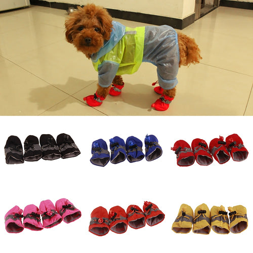 4Pcs/set Pet Dogs Winter Shoes Rain Snow Waterproof Booties Socks Rubber Anti-slip Shoes For Small Dog Puppies Footwear Cachorro