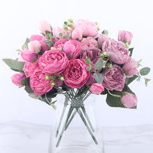 Load image into Gallery viewer, 30cm Rose Pink Silk Peony Artificial Flowers Bouquet 5 Big Head and 4 Bud Cheap Fake Flowers for Home Wedding Decoration indoor