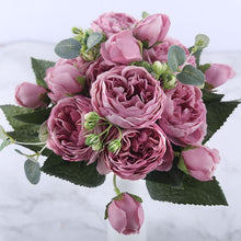 Load image into Gallery viewer, 30cm Rose Pink Silk Peony Artificial Flowers Bouquet 5 Big Head and 4 Bud Cheap Fake Flowers for Home Wedding Decoration indoor