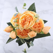 Load image into Gallery viewer, 30cm Rose Pink Silk Peony Artificial Flowers Bouquet 5 Big Head and 4 Bud Cheap Fake Flowers for Home Wedding Decoration indoor